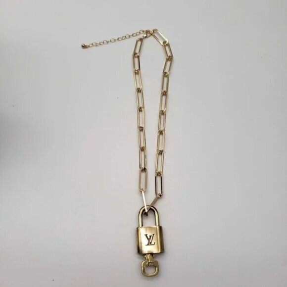 Authentic Louis Vuitton Lock and Key Gold Color with Gold Plated Chain Necklace - Picture 5 of 9